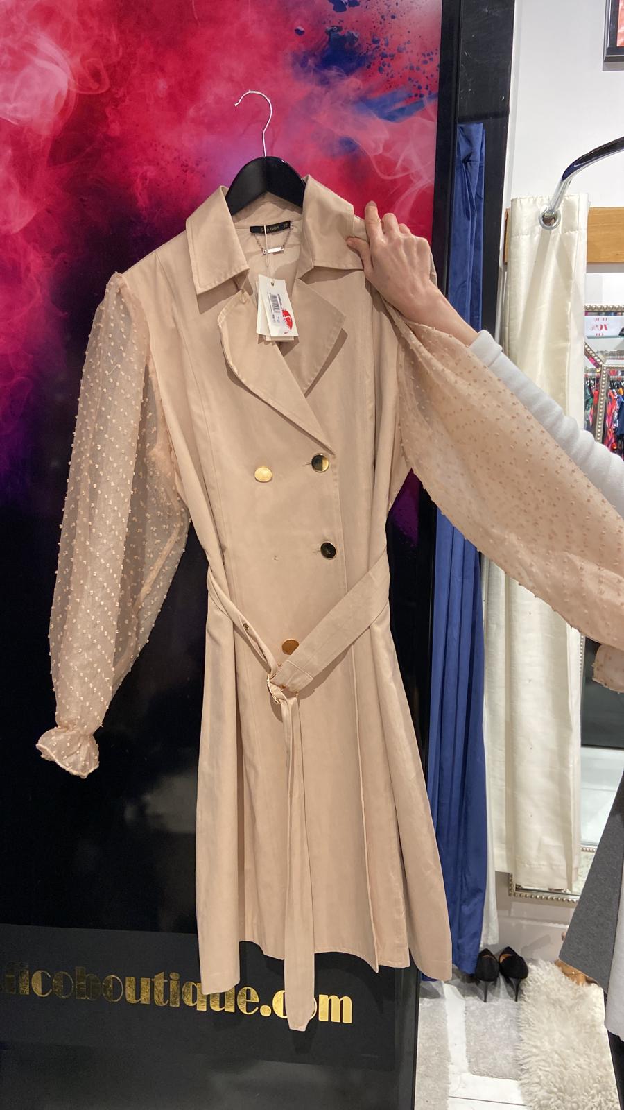 Goa Goa Duster Coat with Tulle Sleeves-Beige-Fi&Co Boutique