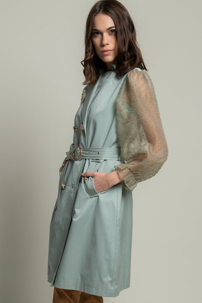 Goa Goa Duster Coat with Tulle Sleeves-Mint-Fi&Co Boutique