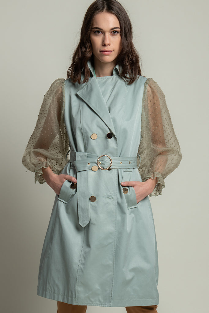 Goa Goa Duster Coat with Tulle Sleeves-Mint-Fi&Co Boutique