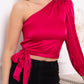 One Shoulder Silk Feel Long Sleeve Top-S-Fi&Co Boutique